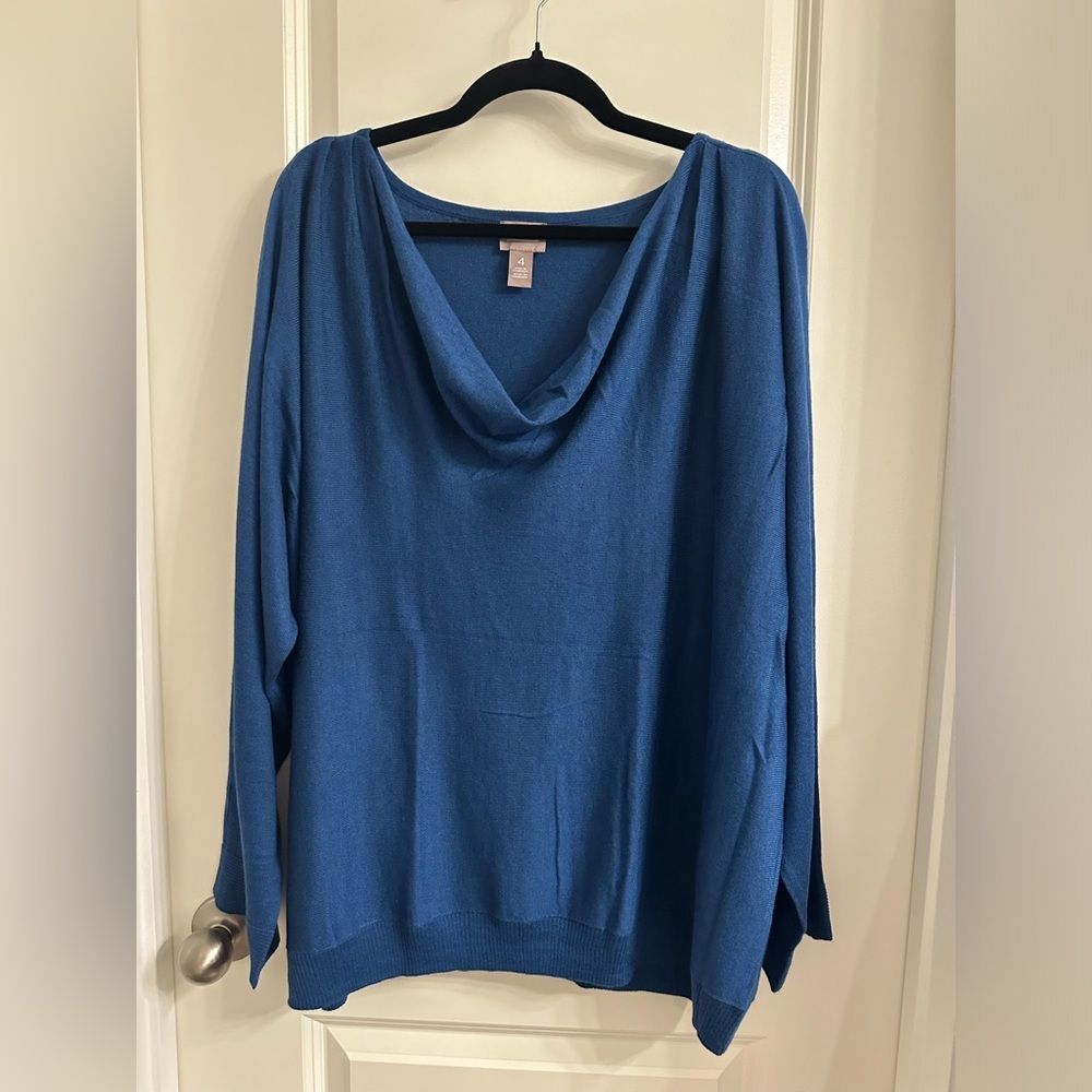 Chico’s Touch Of Cashmere Drape Neck Sweater SZ 4 Long Sleeve Pullove Blue